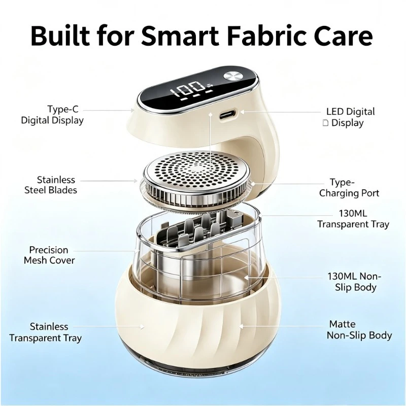 Portable Rechargeable Lint Remover for Clothes Digital Display Electric Sweater Defuzzer Fuzz Shaver Smart Fabric Care