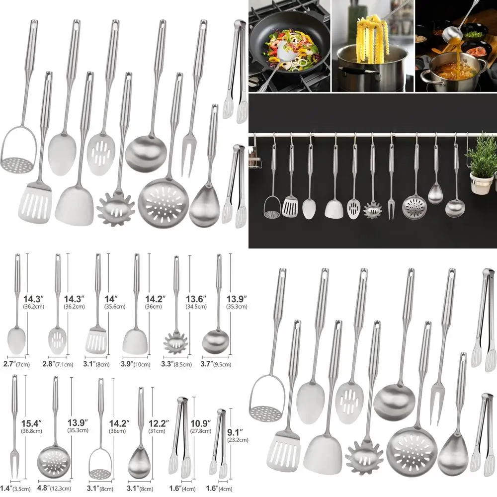

Набор кухонной утвари из нержавеющей стали 18/10 из 12 предметов, можно мыть в посудомоечной машине, термостойкие кухонные принадлежности для любителей кулинарных принадлежностей