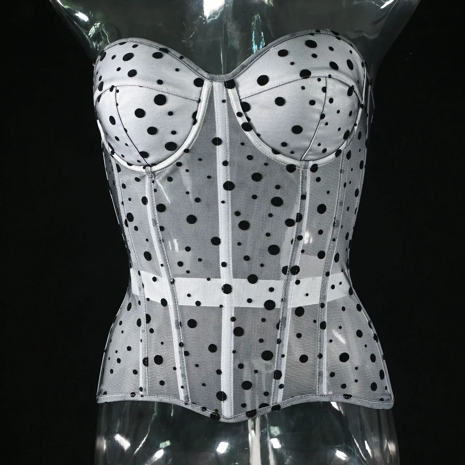 

New Women Corsets Tube Tops Summer Dot Print Sheer Tie Up Lingerie Bandeau Streetwear Aesthetic Clothes Outdoor Activity