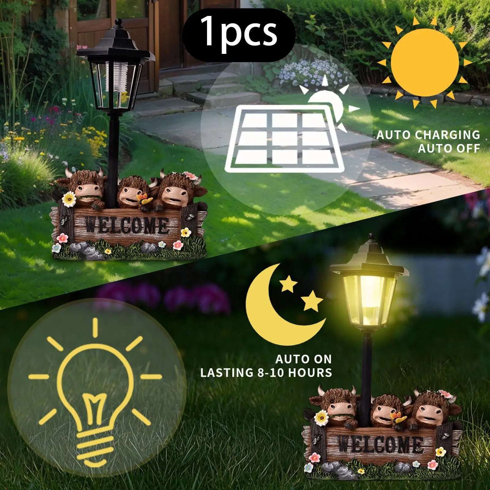 

Garden Cow Solar Lamp Statue Landscape Lamp Decorative Animal Figurine Resin Sculpture for Outside Patio Lawn Garden Courtyard