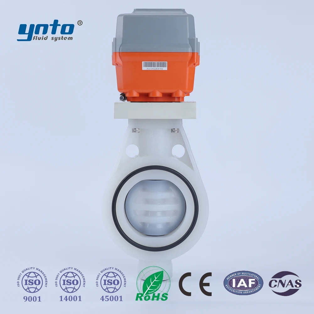 Industria química industrial Actuador eléctrico IoT Válvula de mariposa Cuerpo de válvula compuesta PVDF + FRP duradero para altas temperaturas