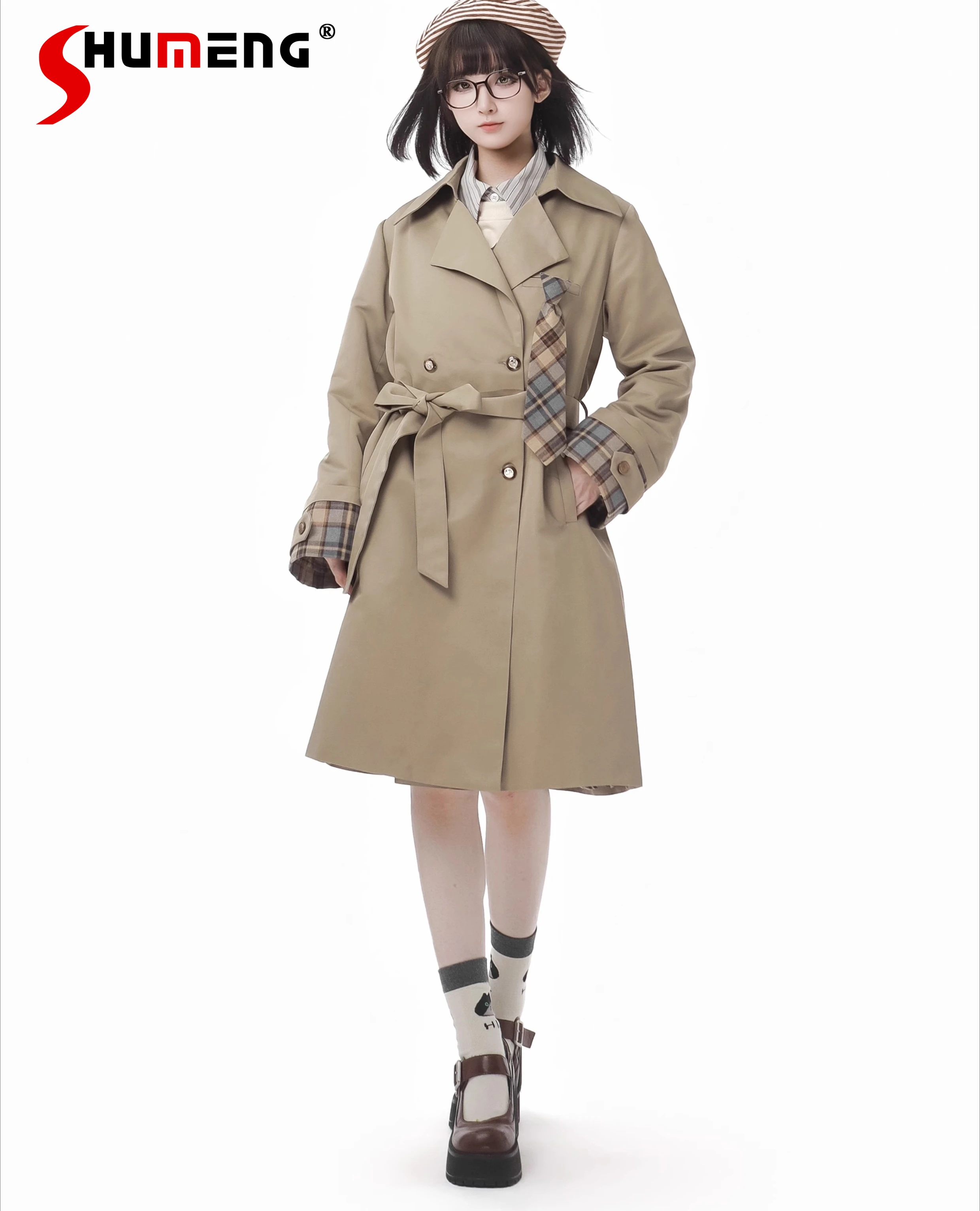 

Autumn and Winter Fashion Loose Double-breasted Long Trench Coat Women's High Waist Short Long Skirt College Student Y2k Hoodies