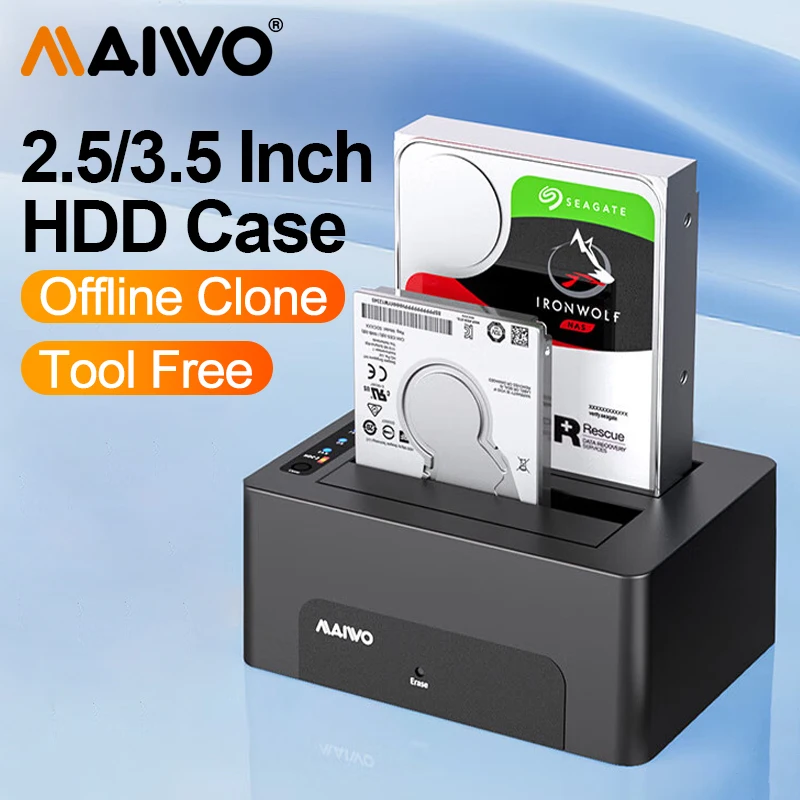 MAIWO stacja dokująca HDD Adapter SATA na USB 3.0 dla 2.5/3.5 Cal SSD obudowa dysku obudowa dysku twardego dokująca HDD Box z klonem