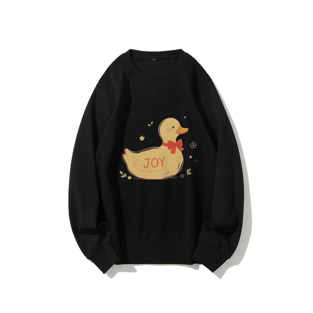 Adorable Little Yellow Duck Casual Crewneck Sweatshirt Graphic Fashionable Cotton Hoodie Comfortable Soft Breathable Loose Fit