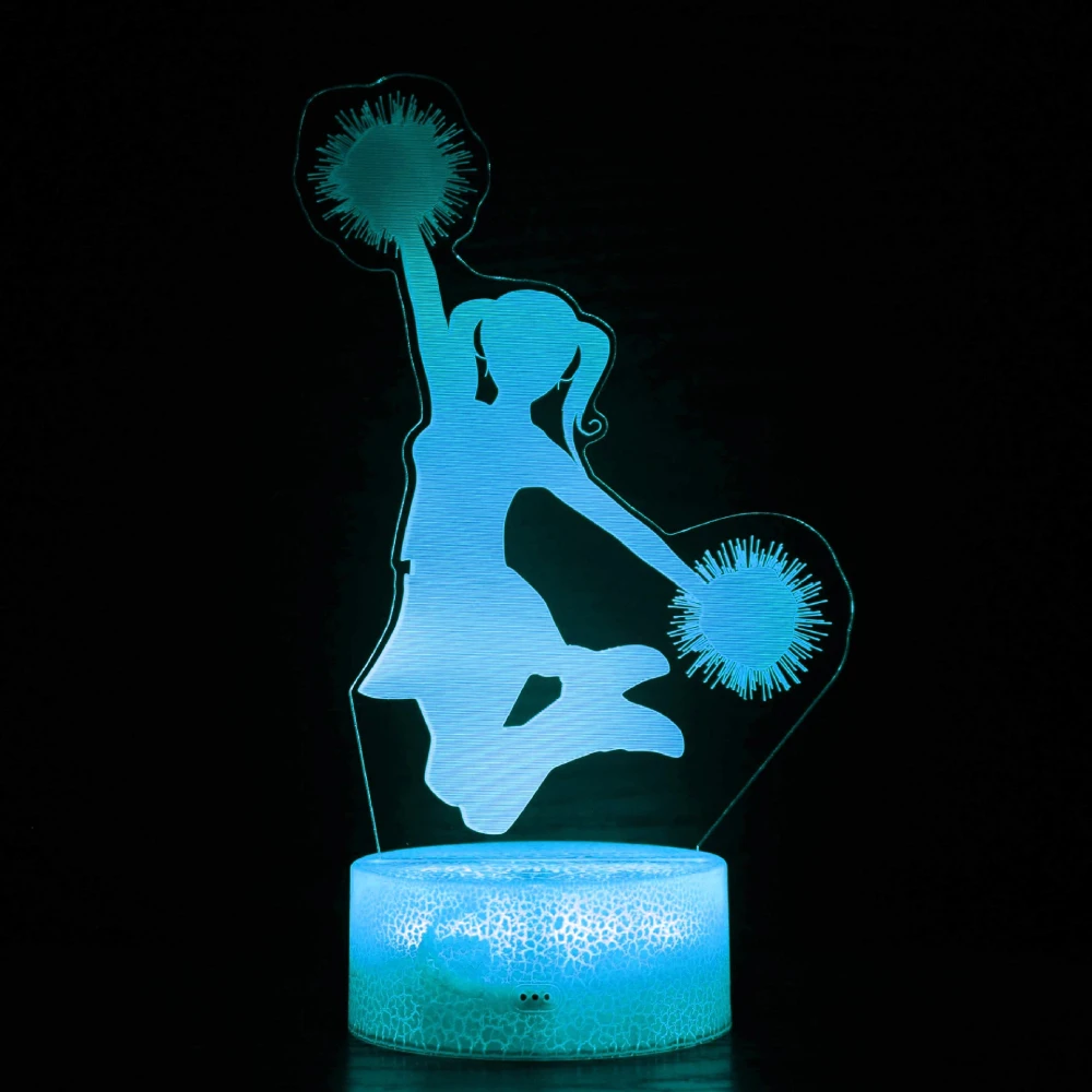 Cheerleading Dance 3D Night Light 7 Color Changing Table Desk Optical Illusion Lamp Christmas Birthday Gift for Girls Room Decor