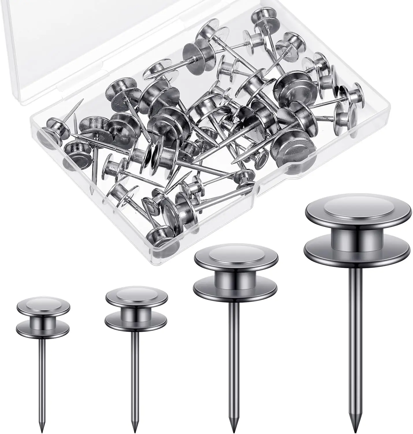 

40 Piece Double Headed Picture Hangers Nails, 4 Sizes for Wall Decor, Heavy Duty Push Pins for Drywall Frames Art, Silver