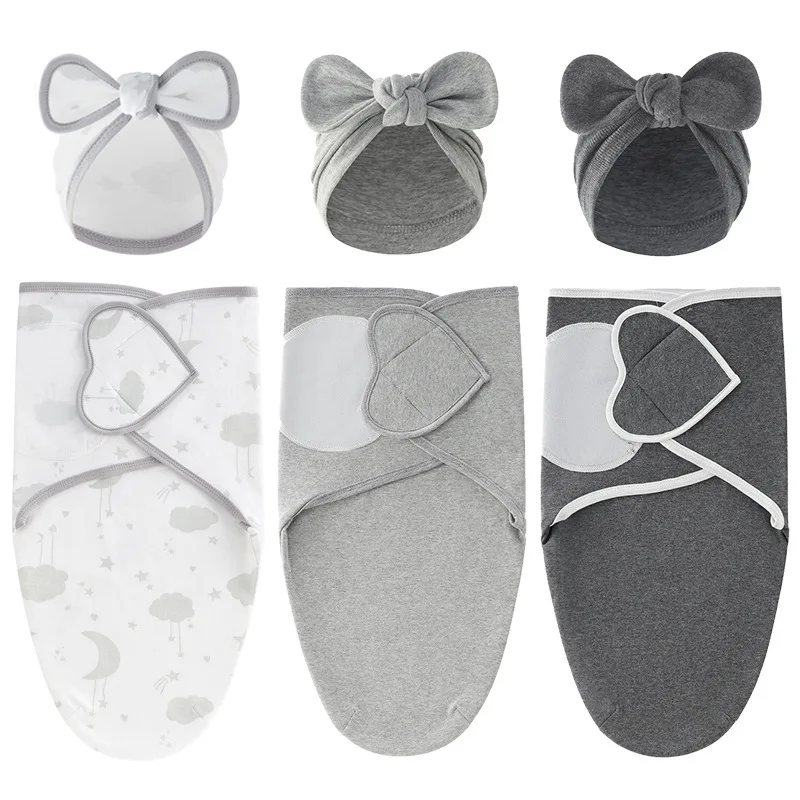 European American Cross-border Baby Swaddle Set - 2Pcs Newborn Hospital Blanket & Indian Cap, Spring Cotton Sleep Sack