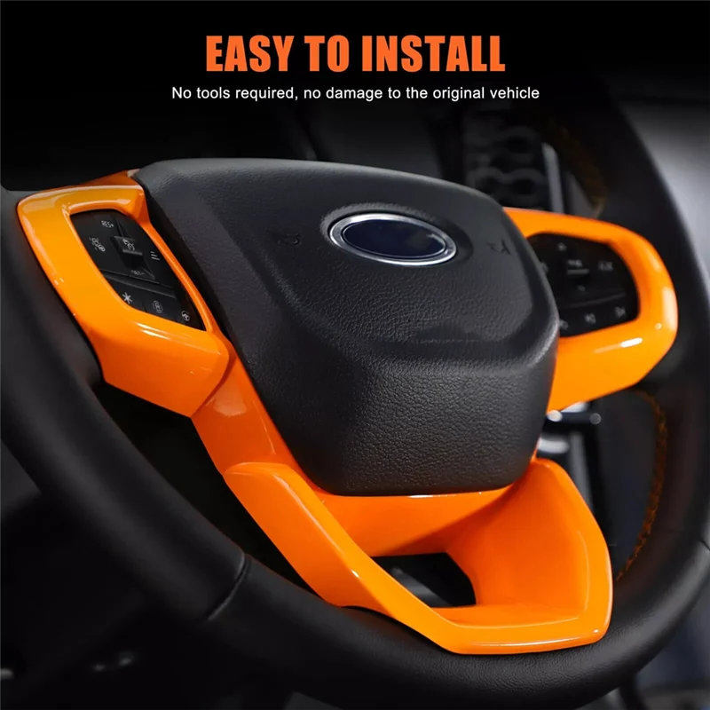 

QB-For Ford Ranger 2023 2024 Car Steering Wheel Frame Trim Cover Interior Accessories Orange
