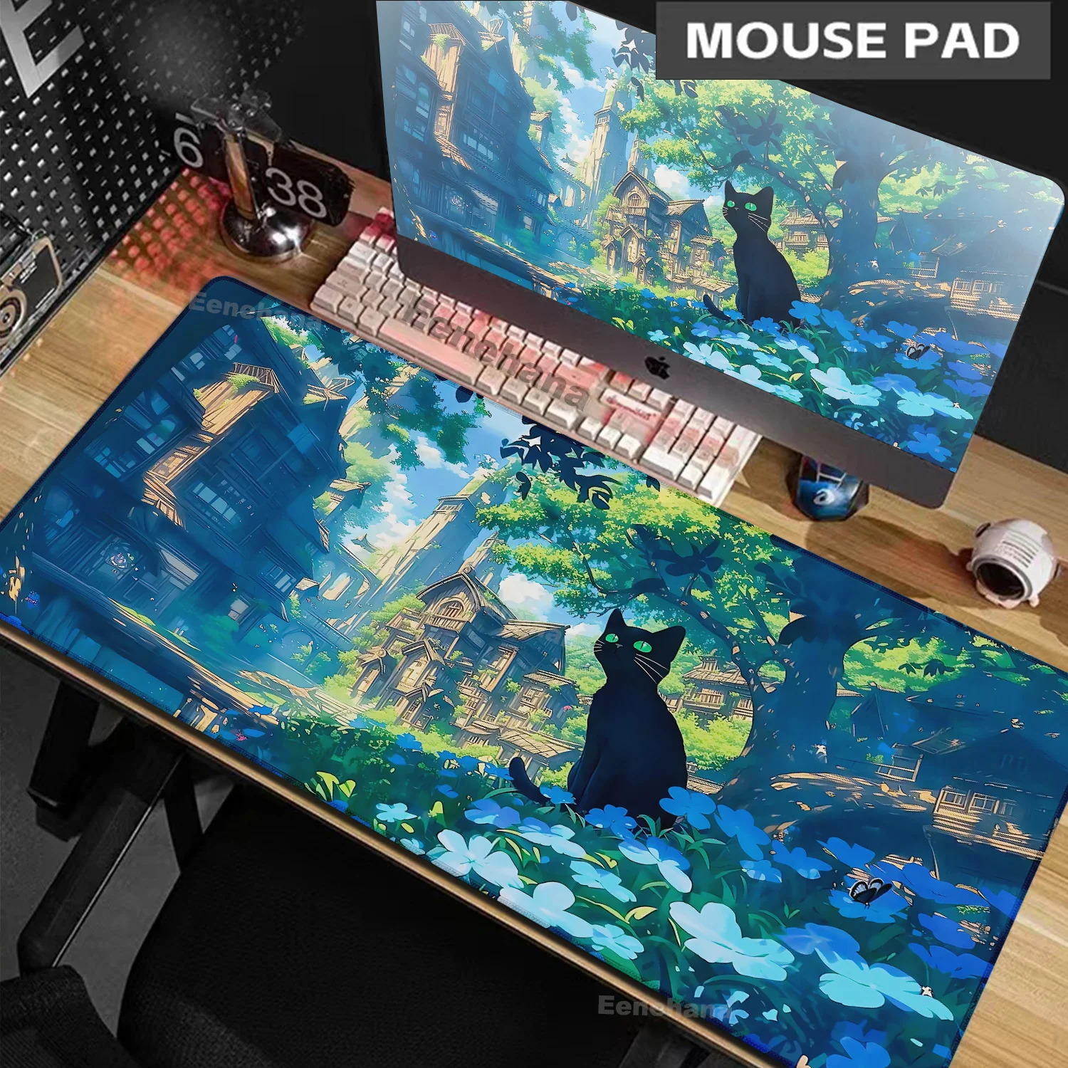 

Kawaii Black Kitten Cat Mouse Pad Large Cute Game Keyboard Mat Computers Accessories Table Pads Girl Home Bedrooms Carpet Mats