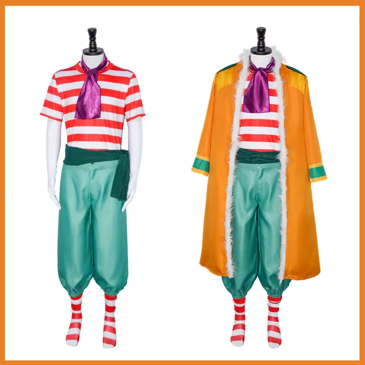 Anime Clown Buggy Cosplay Costume Bara Bara No Mi Chop-Chop Fruit Yellow Cloak Uniform Hat Wig Shoes Man Woman Halloween Suit