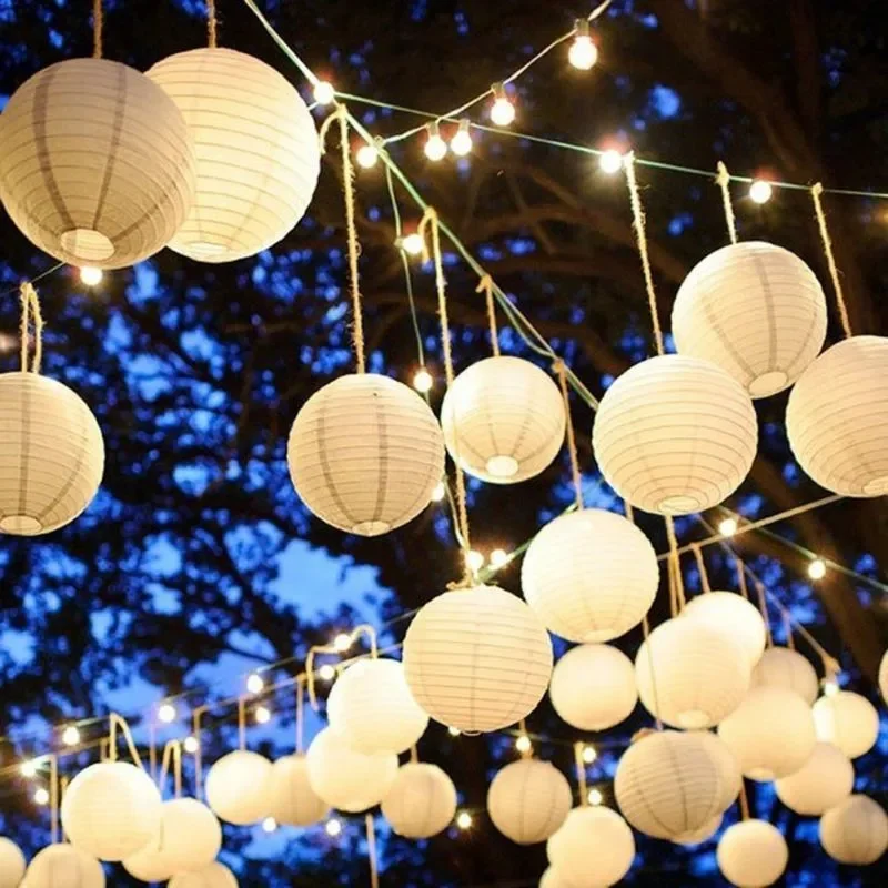 Beige Color Chinese Round Paper Lanterns 15-20-25-30-35-40cm for Wedding Event Party Decoration Holiday Supplies Paper Ball DIY - Detail 1