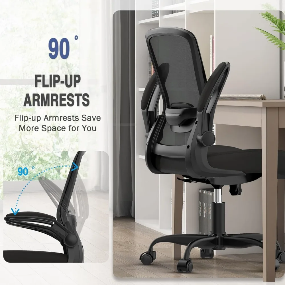 Office Chair, Ergonomic Desk Chair with Adjustable Lumbar Support, High Back Mesh Computer Chair with Flip-up Armrests-BIFMA