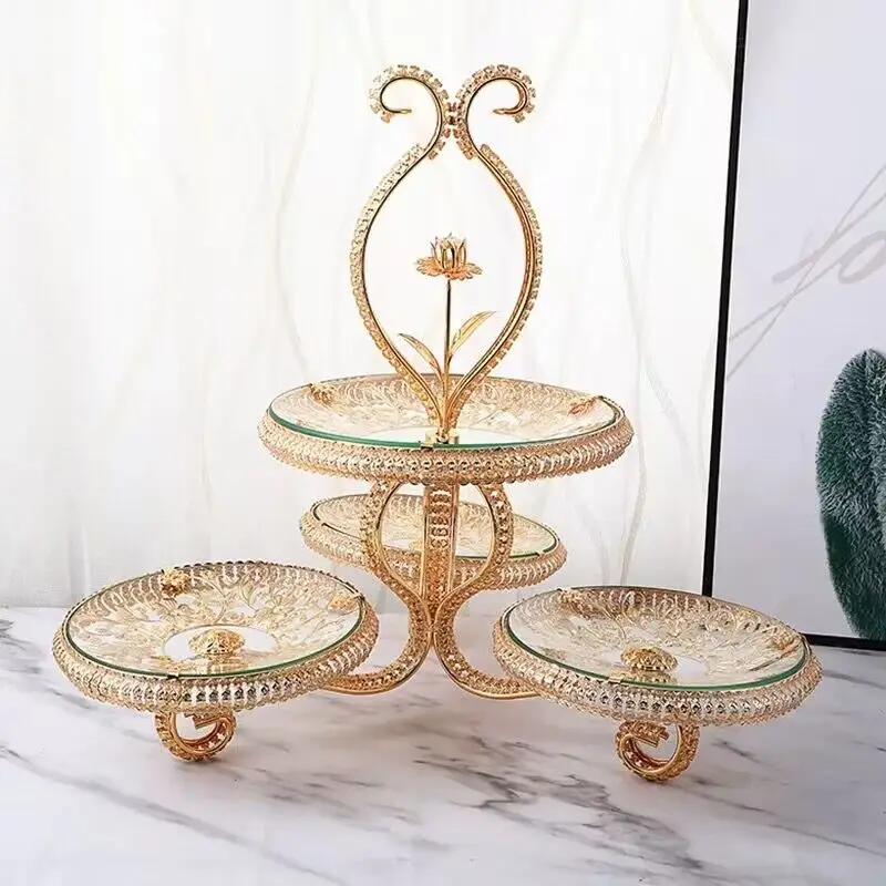 

Golden Cake Stand Candy Cake Fruit Dessert Display Stand Holder Tray Elegant Tempered Glass Wedding Anniversary Party