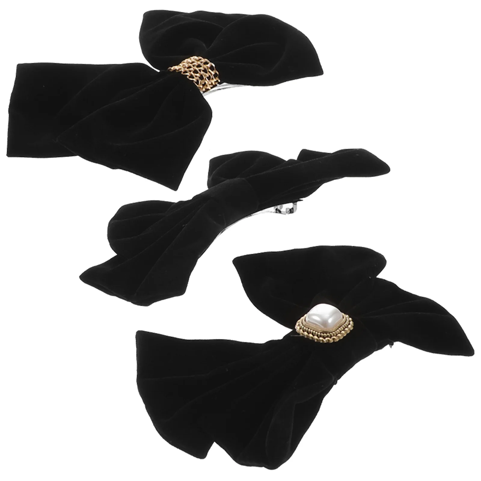 

3pcs Bow Clips French Velour Barrettes Pearl Vintage Hairpin Elegant Snap Clip For Women Girls Kids Thick Fine Hair Durable Hair