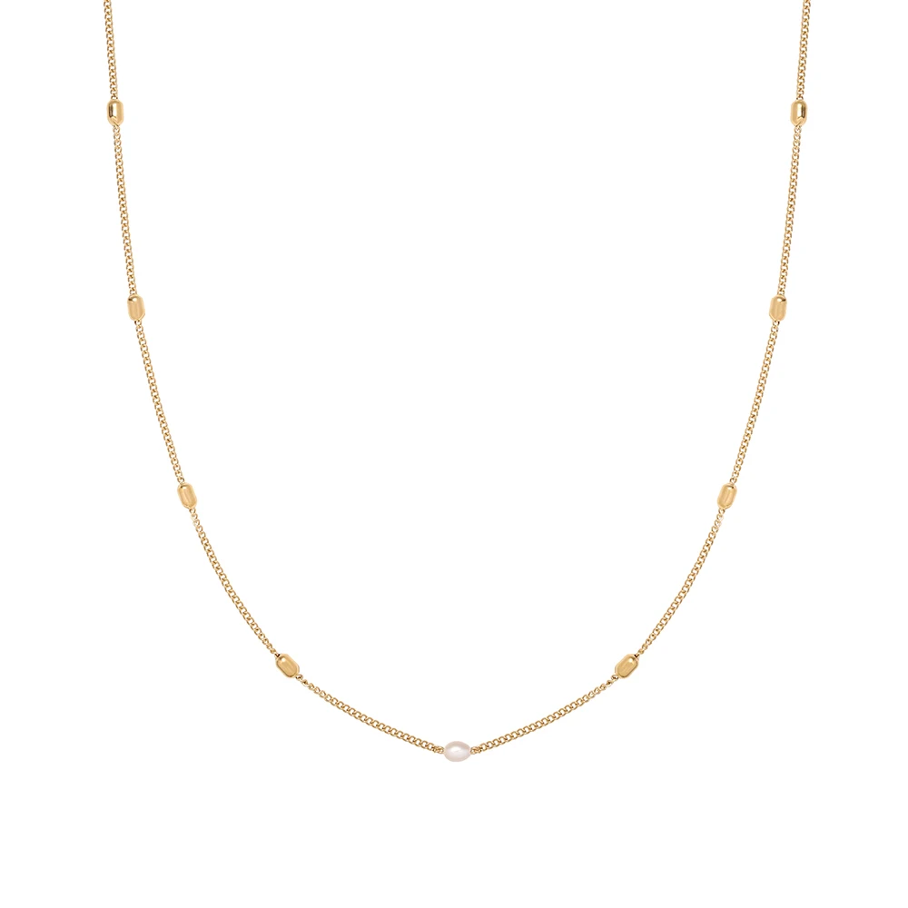 Natural Freshwater Pearl Simple Rice Bead Necklace Clavicle Chain for Women Temperament Stainless Steel Plated 18K Gold Jewelry
