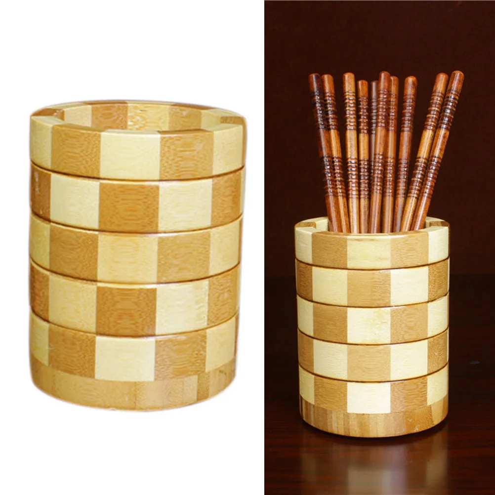 

Bamboo Drain Chopstick Tube Chopsticks Cage Round Kitchen Utensils Storage Rack