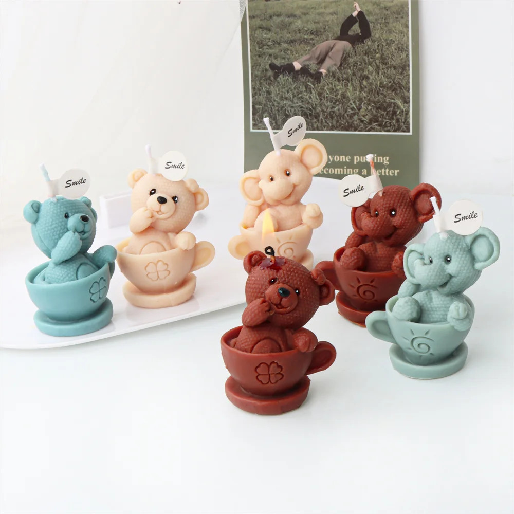 Bear Cup Elephant Silicone Mold for Handmade Candle Plaster Soap Epoxy Resin Chocolate Decoration Gypsum Ice DIY Baking Mould