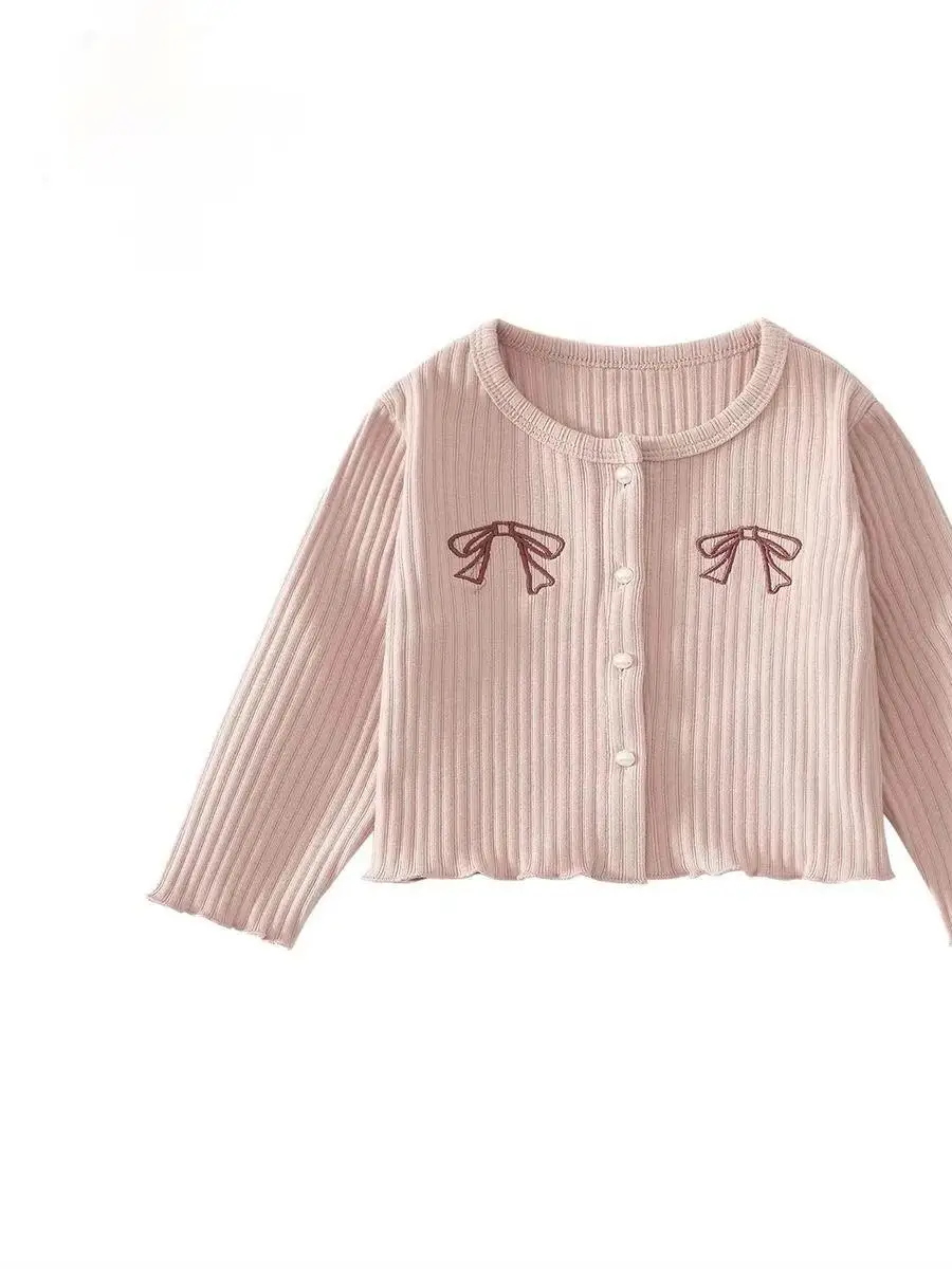 Sweet Knitted Cardigan for Girls Pure Color Faionable  Knot Chinese Sle Silk Top Regular Length All Season Wear
