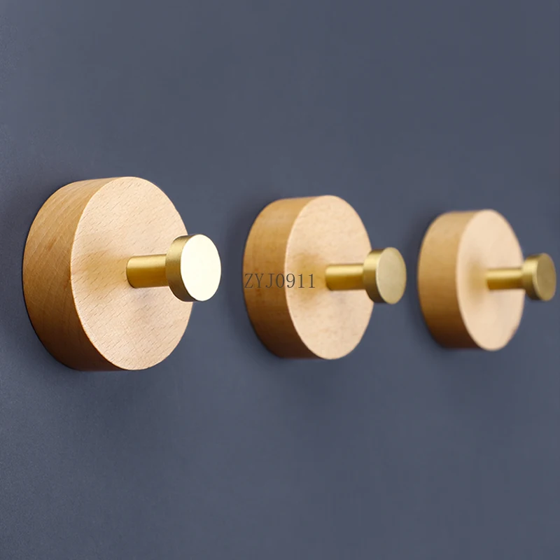 Light luxury solid wood brass hook, wall-mounted door rack, hats and clothes adhesive hook creativity