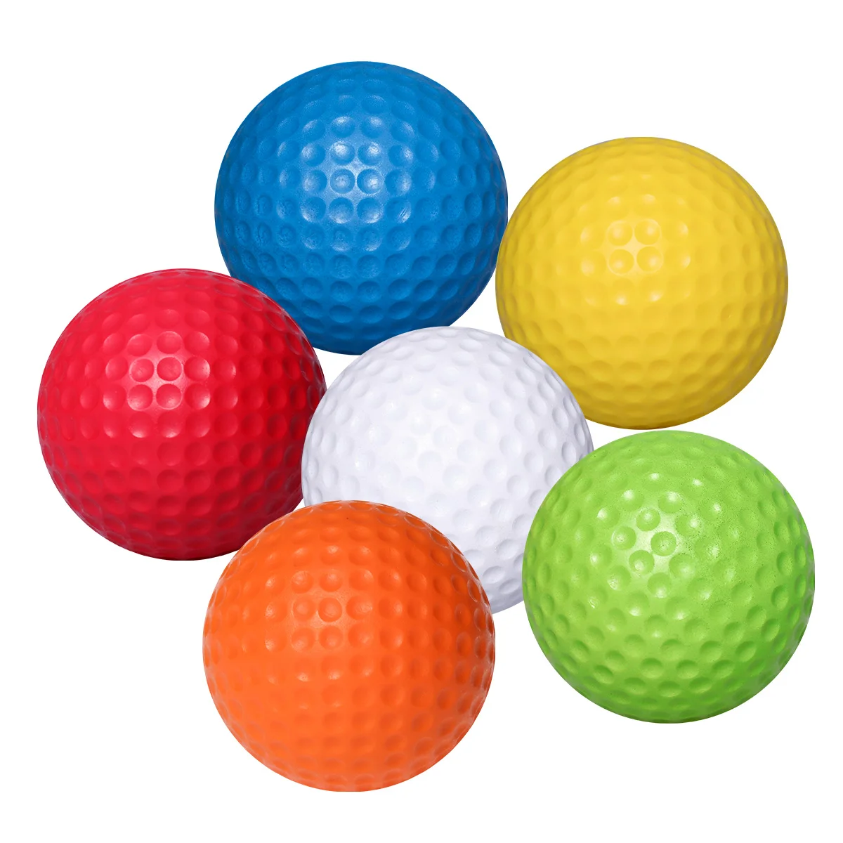 

6pcs Flexible Practice Balls PU Golfballs Training Ball (White + Yellow + Blue + Orange + Green)