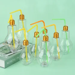 Light Bulb Shaped Bottle Drink Cup Creative Clear Water Bottle Flower Vase Artificial Fake Artificial Party Decor