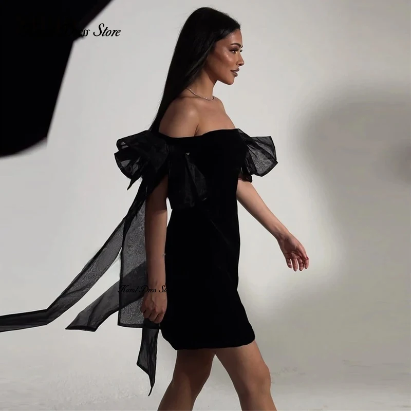 

Karal Black Short Evening Dresses Bow Sleeves Off The Shoulder Mini Prom Dresses Birthday Party Gowns 2026 Women Customized