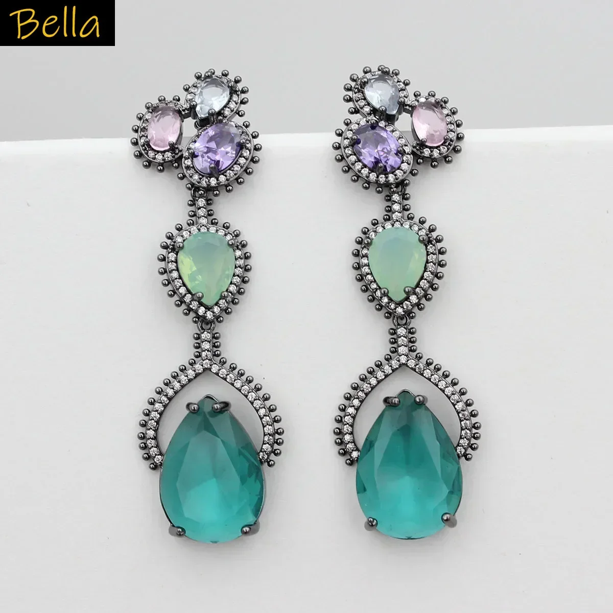 

Green Champagne Earrings for Women Luxury Jewelry Dinner Party Earrings Water Drop Gift Female