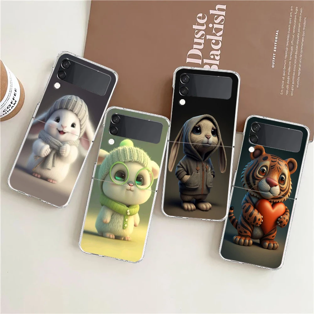 

Cute Cartoon Animal Hard PC Phone Case For Samsung Galaxy Z Flip 4 5 6 Black Cover For Galaxy Z Flip 3 Foldable Shockproof Case