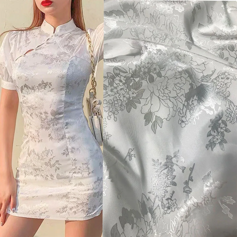 

Floral Brocade Jacquard Damask Fabric 100X150cm Soft Silky for Sewing Qipao Dress Lining Pajamas Baby-Safe Hanfu Costume Design