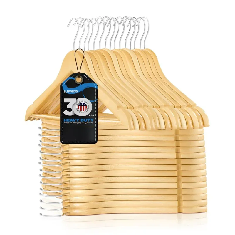 

30 Premium Wooden Hangers Smooth Finish Space Saving Heavy Duty Suit Clothes Hanger Set