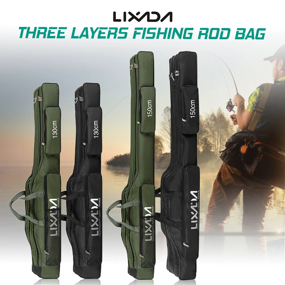 150cm Three Layers Fishing Bag Portable Folding Fishing Rod Reel Tackle Tool Carry Case Carrier Travel Bag