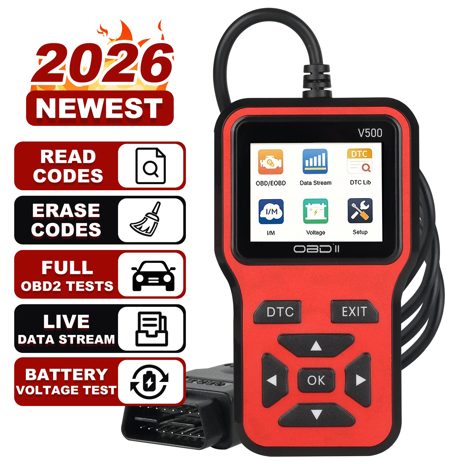 

V500 OBD2 Scanner Auto Car Diagnostic Tool with Color Screen Code Reader And ECU Health Inspection Functionality