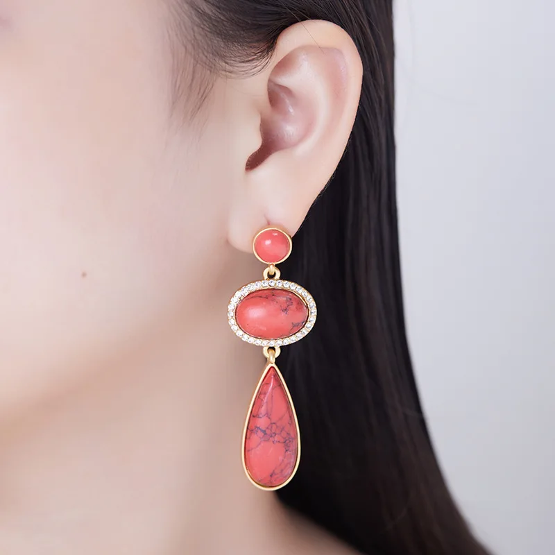 New S925 silver needle retro red turquoise earrings women's niche high-end sense medieval court style stud earrings
