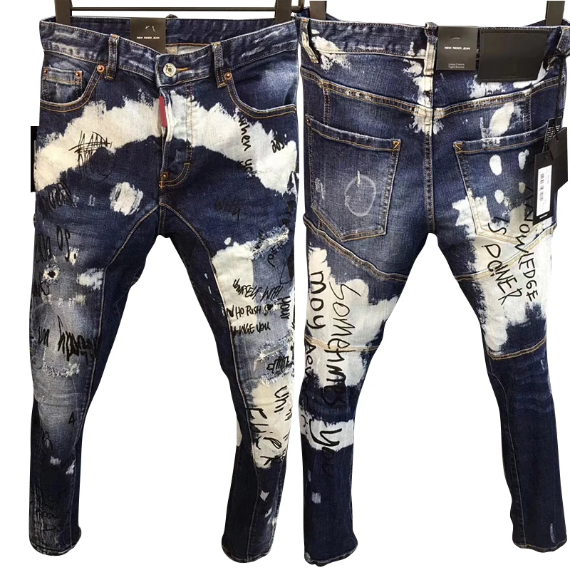 

Mens Jeans Classic Micro Bomb Heavy Industry Monkey Manfu Printed Hole Patch Men's Jeans DsqA136 hole Jeans for Mens