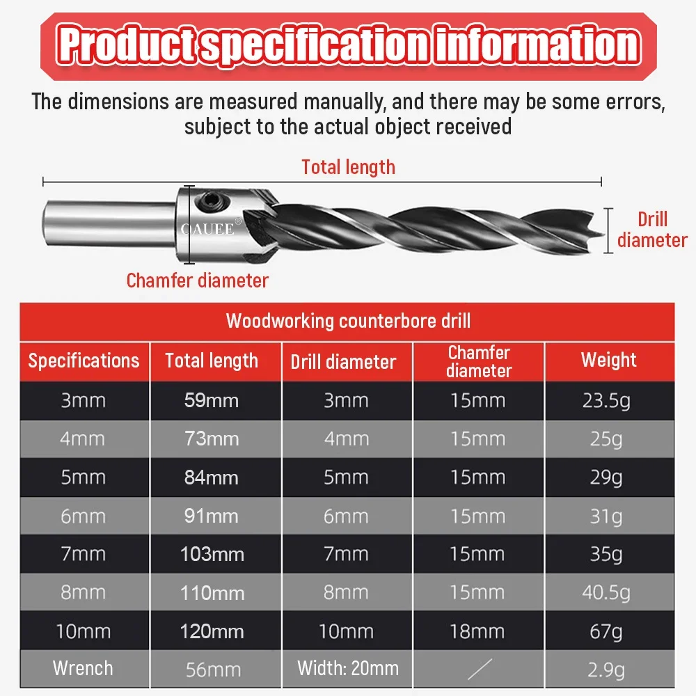 Oauee HSS Countersink Drill Bit Set Reamer Woodworking Chamfer Boring Drill L-wrench Counterbore Hole Cutter Screw Hole Drill