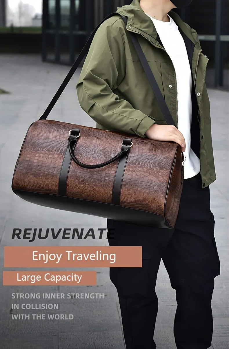 Retro-Reisetasche mit Krokodilstruktur und großem Fassungsvermögen – langlebiges Unisex-Urlaubsgepäck, vielseitiges Geschenk für Männer und Frauen – Detail 1