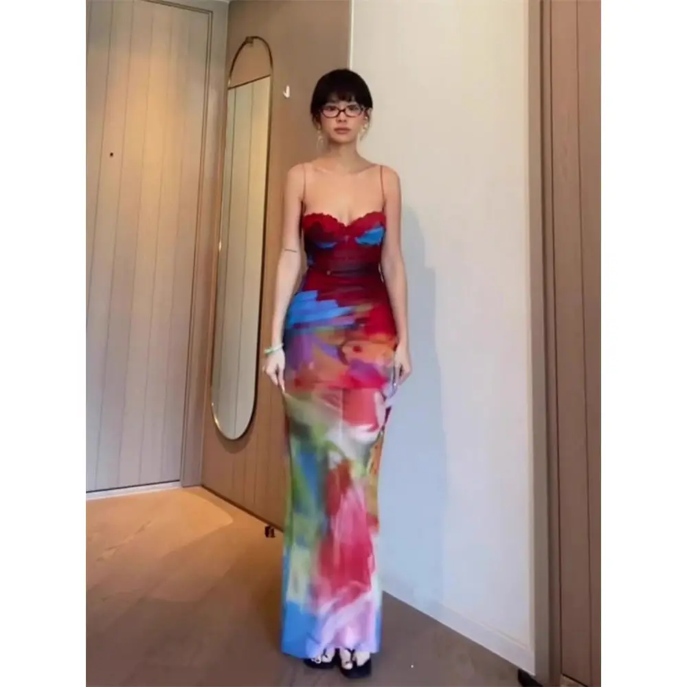 

Summer Bodycon Floral Dress for Women, Sexy Oil Painting Print Sling Dress,Slim Fit Plus Size S-3XL Elegant Y2K Aesthetic Outfit