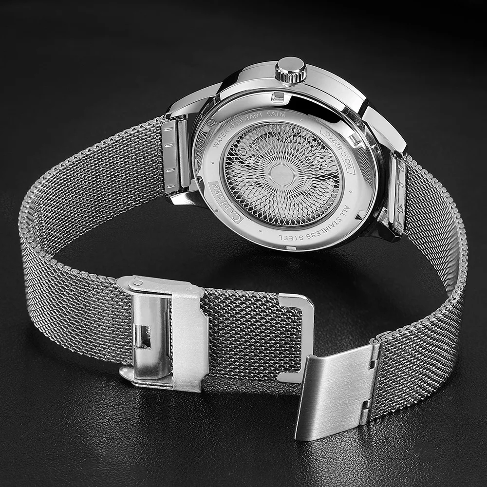 CADISEN Automatic Watch Men Luminous Stainless Steel Self-Wind Wristwatch NH35A Sapphire Waterproof Mesh Belt Mechanical Watch