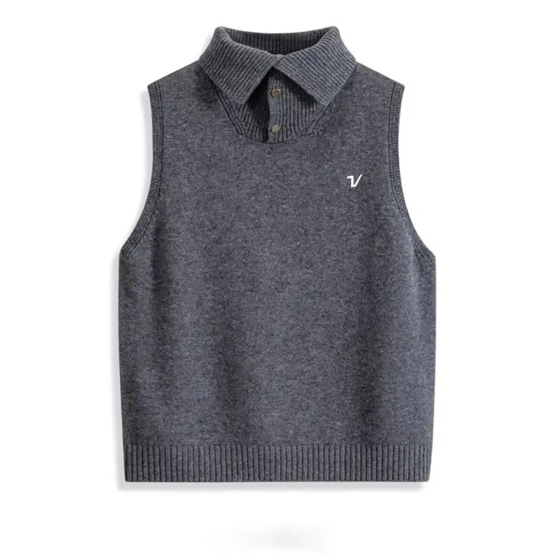 

2025 Autumn New Polo Shirt Fashion Sleeveless High Neck Tank Top Women's Golf Wear Korean Golf Knitted Women's Golf Wear