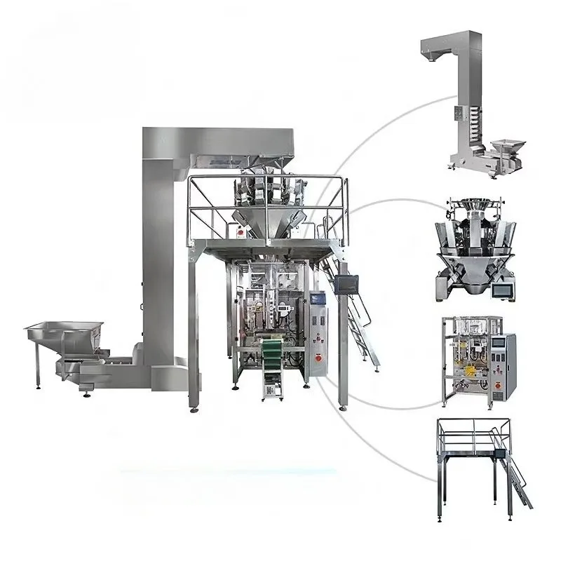 Vertical Vffs Solid Small Bag Filling Food Coconut Wafers Biltong Cracker Chickpeas Silage Gummy Candy Packaging Machine view 2