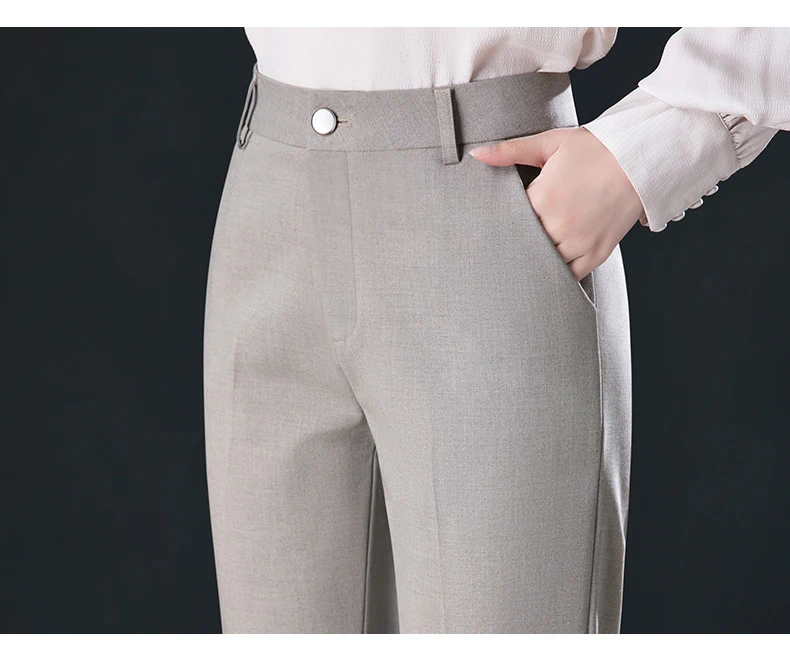 2025 Spring Fall Black Elegant Career Formal Suit Pants Women, Khaki Straight High Waist Loose Women's Work Trousers/cargo Pants
