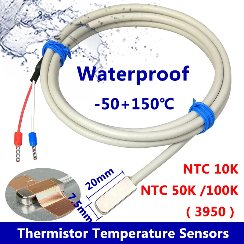 

Stainless Steel NTC/10K Pasted Type Surface Measurement patch temperature Sensor 1-20m Cable 2 Wire Waterproof and oil proof