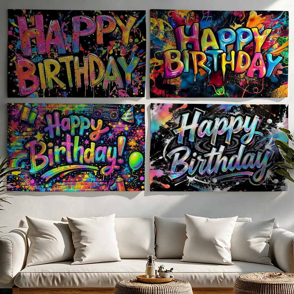 Graffiti Happy Birthday flag Tapestries Outdoor Parties Bedrooms Living Rooms Dorm Rooms Wall Decor Banners Gifts