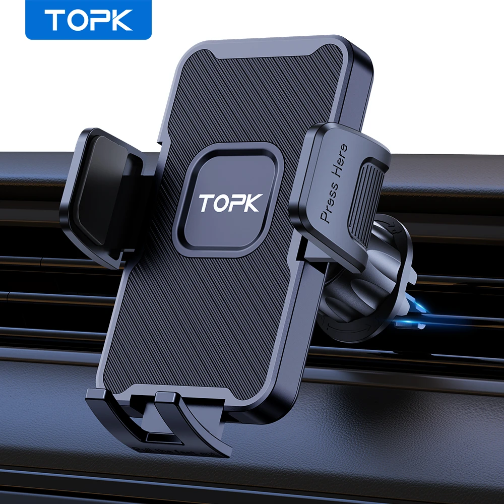 

TOPK Car Phone Holder Air Vent Car Mount [Big Phone & Thick Cases] Hands Free Cell Phone Automobile Clamp Cradles for All Phones