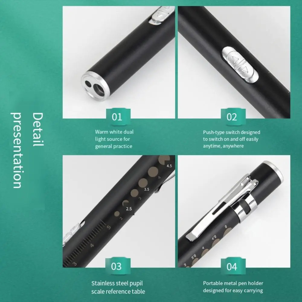 Pocket Clip Mini Handy Pen Light Stainless Steel Multi Function Dentist LED Flashlight USB Rechargeable with Dual Lamp