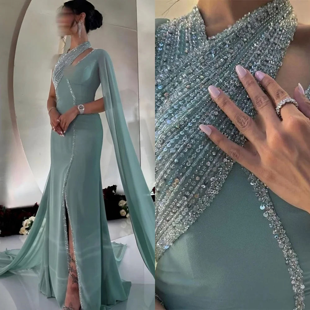 

Customized Mermaid High Quality Chiffon Evening Dress Classic Homecoming Dresses Elegant Watteau Train Special Occasion Gowns
