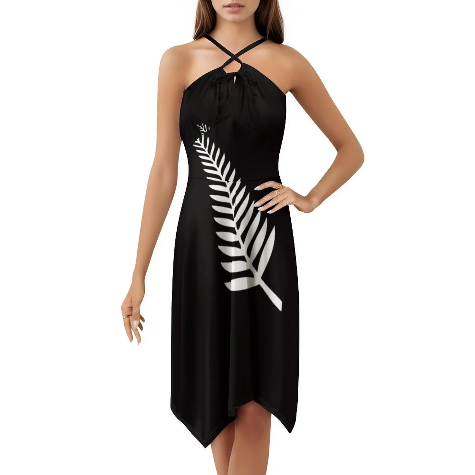 فستان سيلفر فرن نيوزيلندا بوهيمي بدون أكمام متعدد الطباعة فستان حفلات عطلة الشاطئ نيوزيلندا كيوي فضي فرن Nz Maori #5