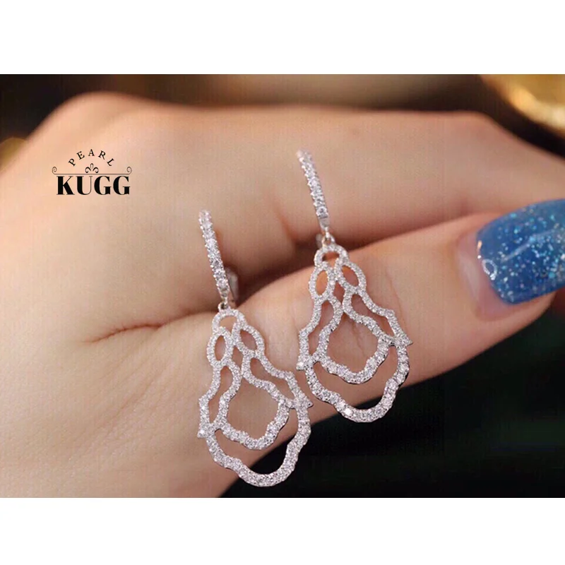 KUGG 100% 18K White Gold Earrings Elegant Bulb Design 0.80carat Real Natural Diamond Drop Earrings for Women High Party Jewelry