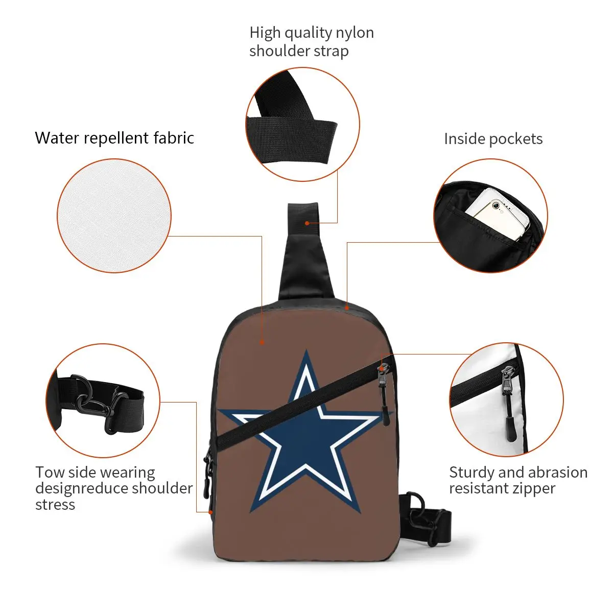 Fashion Cowboy Star Crossbody Sling Backpack Men Shoulder Chest Bags for Hiking