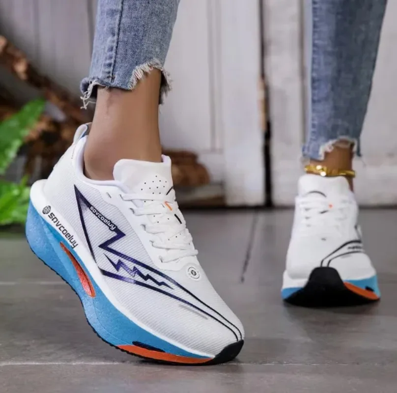 Zapatillas de running con amortiguación tecnológica y placa de carbono para mujer, zapatillas de running para maratón a juego para parejas, deportivas informales
